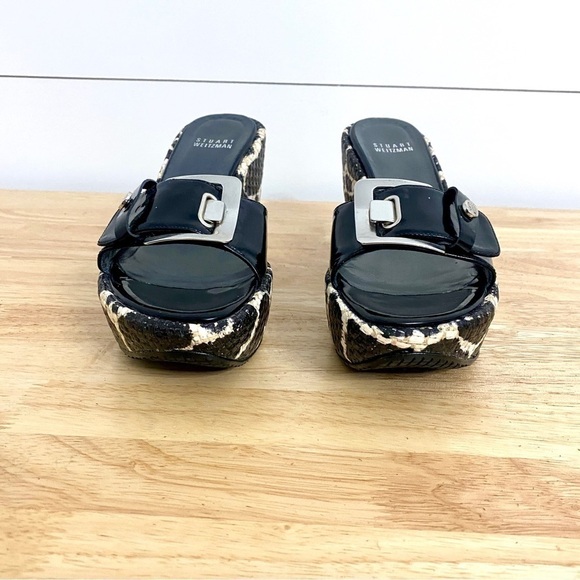 Stuart Weitzman Clipper Giraffe Slip On Platform Buckle Wedge Sandals, Size 7.5 - Picture 8 of 11